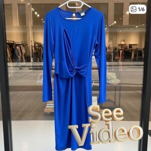 VENUS Unlined Blue Long Sleeved Dress Cut Out Knotted Waist. See Video